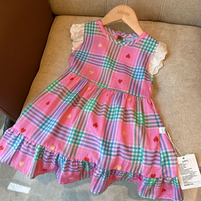 Kleid für Kind und Mädchen mit Rüschenärmeln - Rosa Plaid - 12-13J - image 6