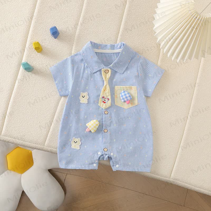 Baby Bär mit Tasche, Bindekragen und kurzen Strampler - Blau - 2-3J - image 2