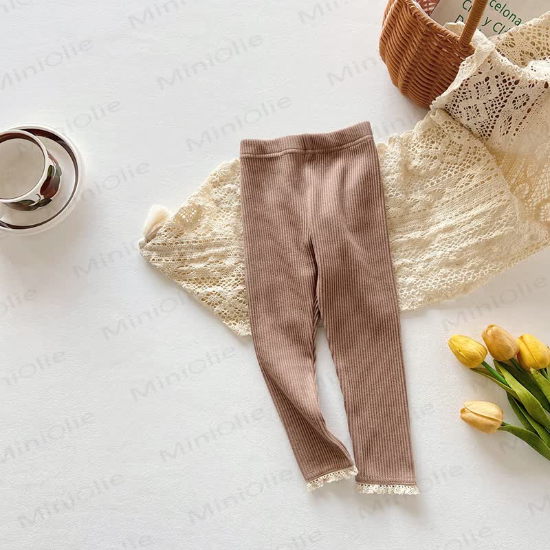 Gamaschen für Kleinkind-Mädchen mit Gerippt Lace - Kaffee - 8-9J - image 4