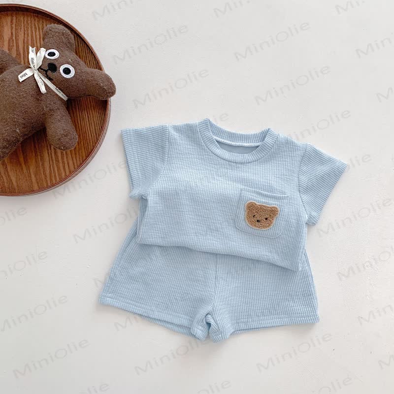 Kleinkind- Set aus Waffel - T-Shirt und Shorts mit Kleinkind - Blau - 6-7J - image 3