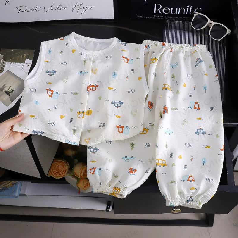 Zweiteiliges Set für Kleinkind: Gingham Panda- Tanktop und Hose vorne - Weißes Auto - 8-9J - image 8
