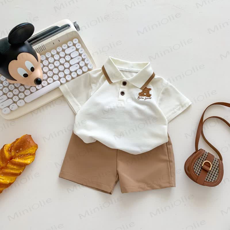 2-teiliges Set aus Poloshirt, Shorts oder Rock mit Baby - Gestickt - Beige T-Stück und Shorts - 3-4J - image 2