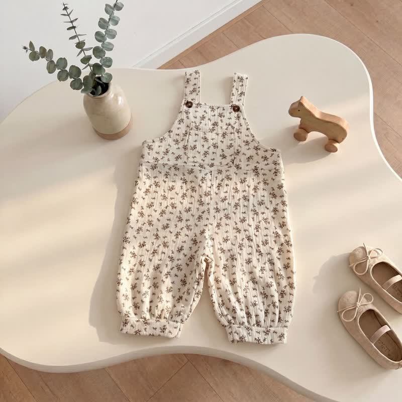 Overalls mit Blumen und Welpenmotiv für Baby und Kleinkind - Beige mit Blumen - 3-4J - image 3