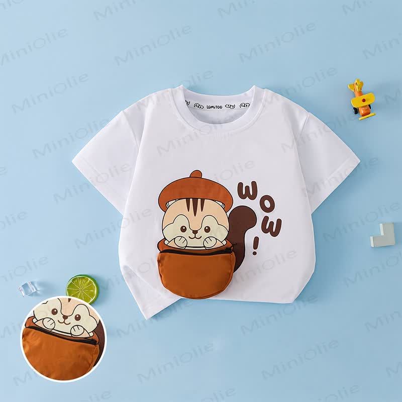 Kleinkind -T-Shirt mit Tier und Tasche - Weiß - 8-9J - image 2