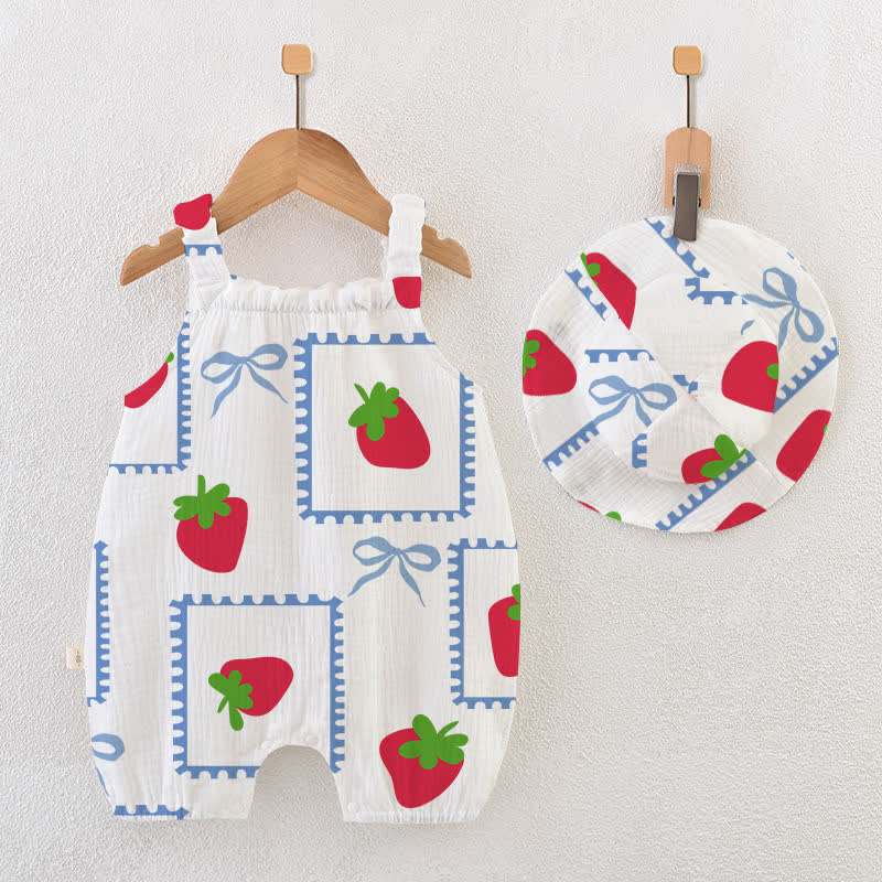 Baby Mädchen Strampler mit Erdbeere Schleifen und Strampler Hut - Weiß - 18-24M - image 1