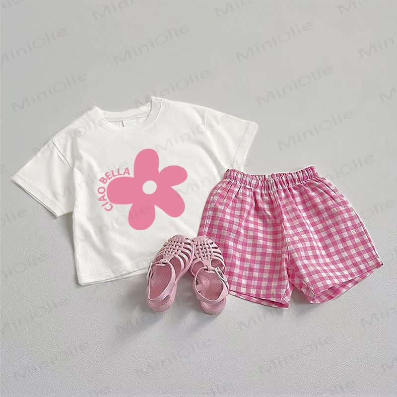 CIAO BELLA Baby Rosa - T-Stück und Plaid Shorts 2-teiliges Set - Weiß & Rosa - 3-5J - image 1