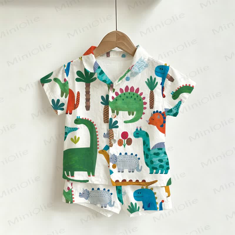 Zweiteiliges Set für Kleinkind-Jungen: Hemd und Shorts mit Dinosaurier -Print - Grün - 3-5J - image 1