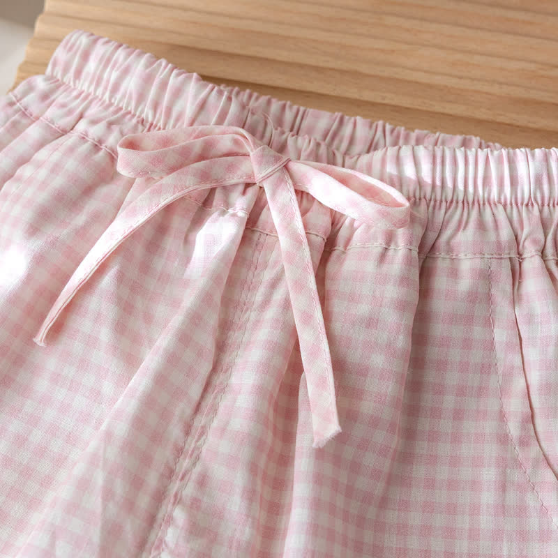 2-teiliges Set für Kleinkind : Weiß-rosa Schleife T-Stück und Gingham Hose - image 11