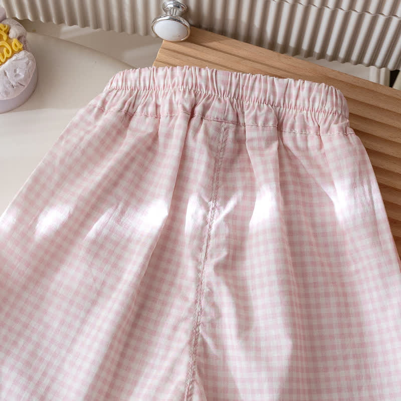 2-teiliges Set für Kleinkind : Weiß-rosa Schleife T-Stück und Gingham Hose - image 13