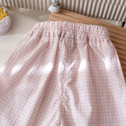 2-teiliges Set für Kleinkind : Weiß-rosa Schleife T-Stück und Gingham Hose - image 13