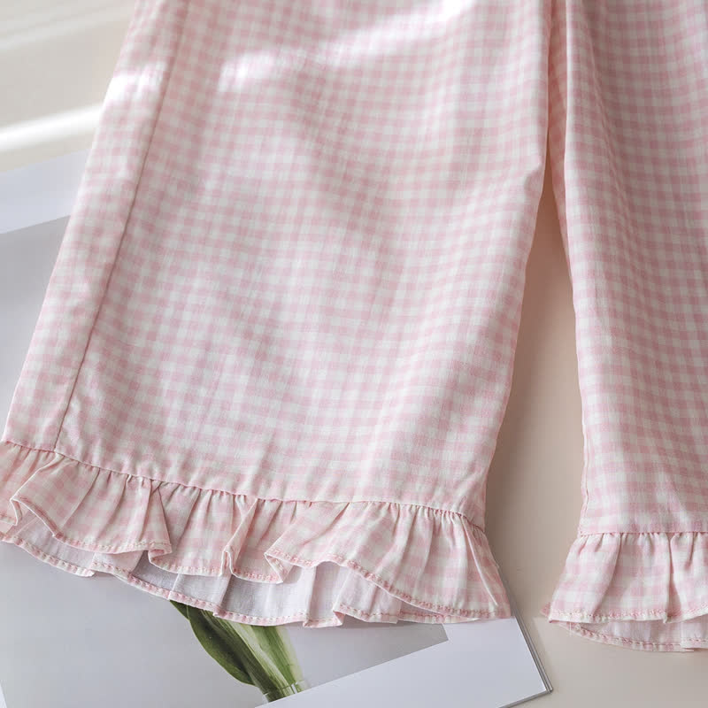 2-teiliges Set für Kleinkind : Weiß-rosa Schleife T-Stück und Gingham Hose - image 14