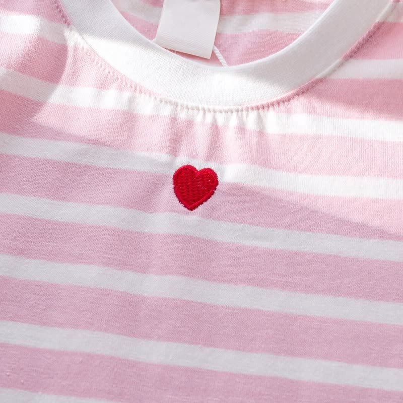 Zweiteiliges Set für Baby und Babys: Rosa Streifen Spitze und Rock mit Puffärmeln, Rosa Herz - image 5