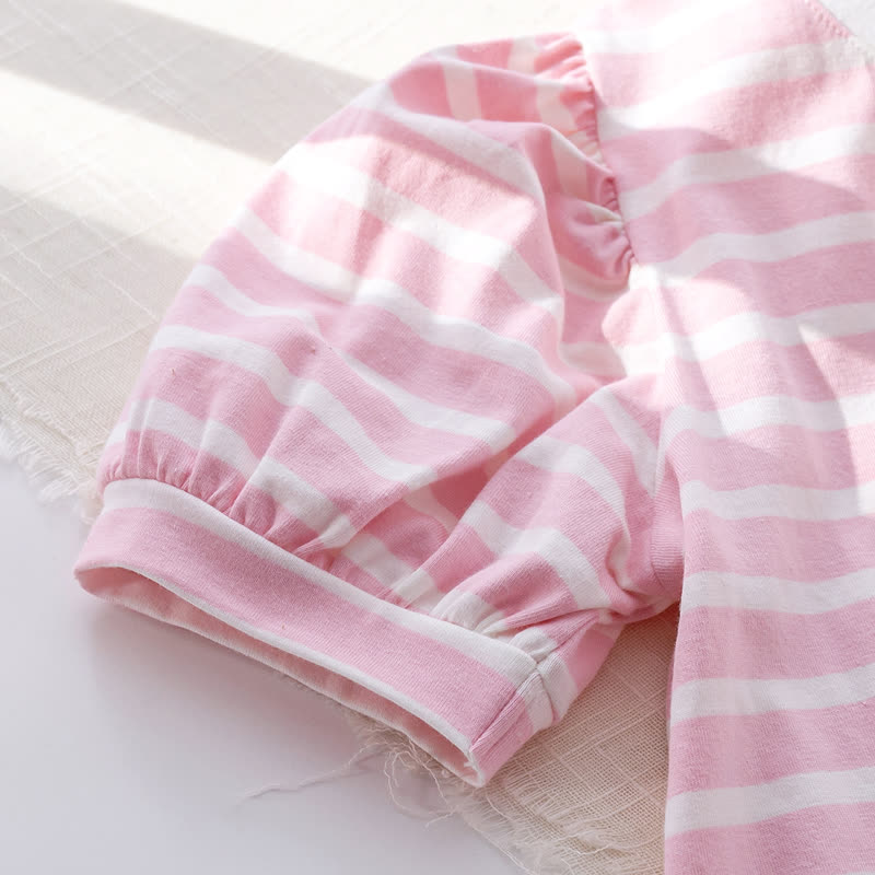 Zweiteiliges Set für Baby und Babys: Rosa Streifen Spitze und Rock mit Puffärmeln, Rosa Herz - image 6