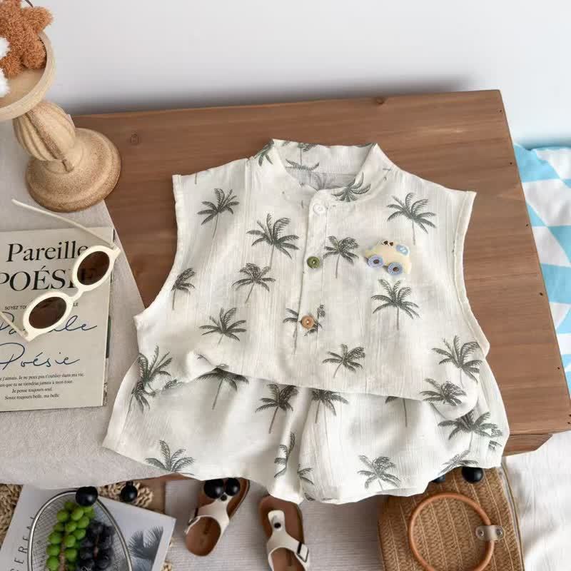 Beige , tropisches Palmen- Spitze und Shorts , 2-teiliges Set für Kleinkind - Beige - 10-11J - image 1