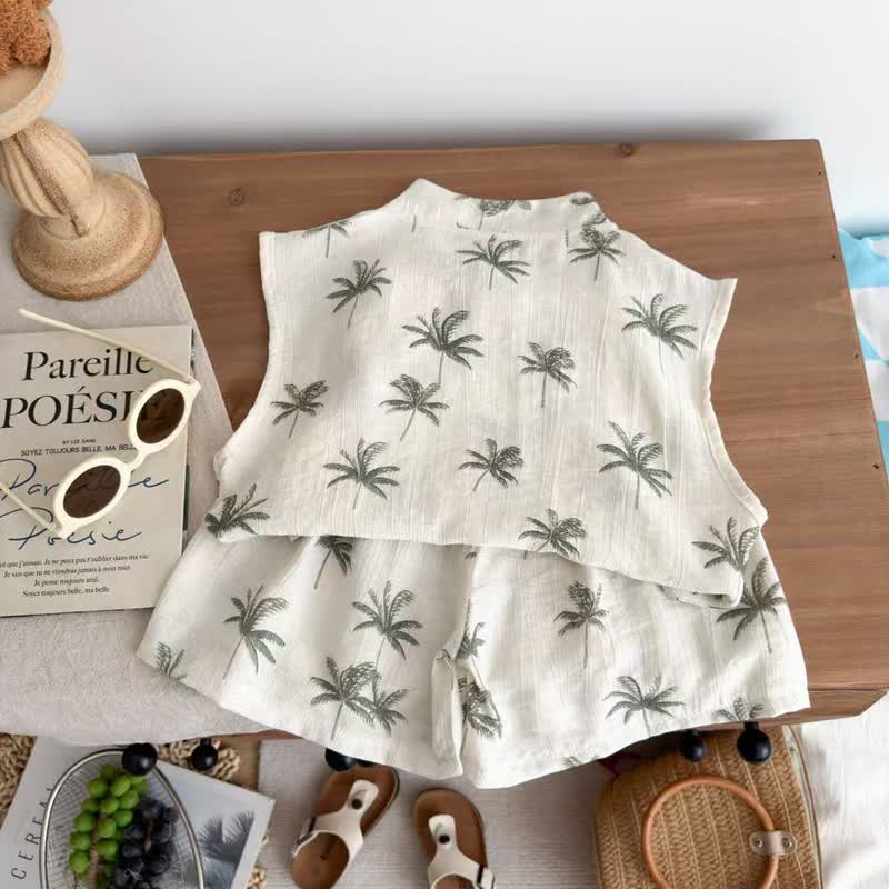 Beige , tropisches Palmen- Spitze und Shorts , 2-teiliges Set für Kleinkind - image 2
