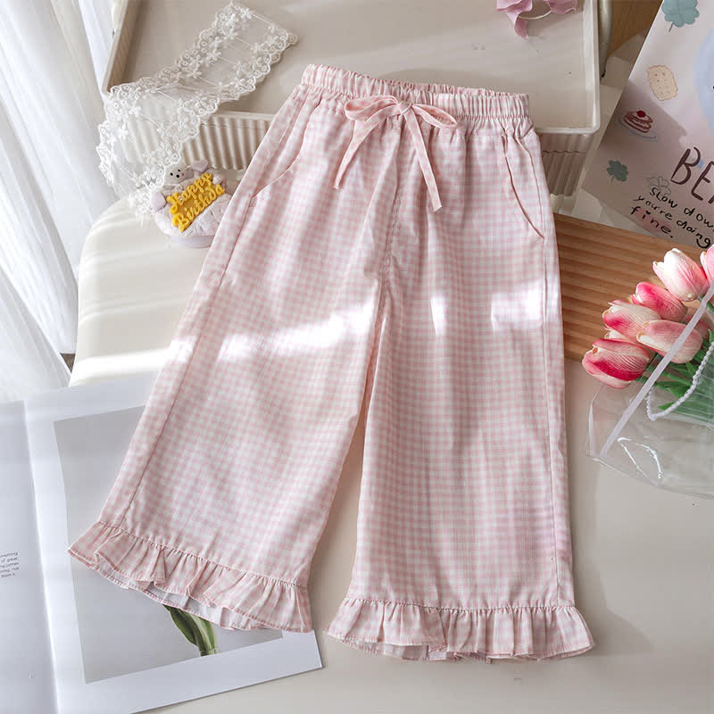 2-teiliges Set für Kleinkind : Weiß-rosa Schleife T-Stück und Gingham Hose - image 9