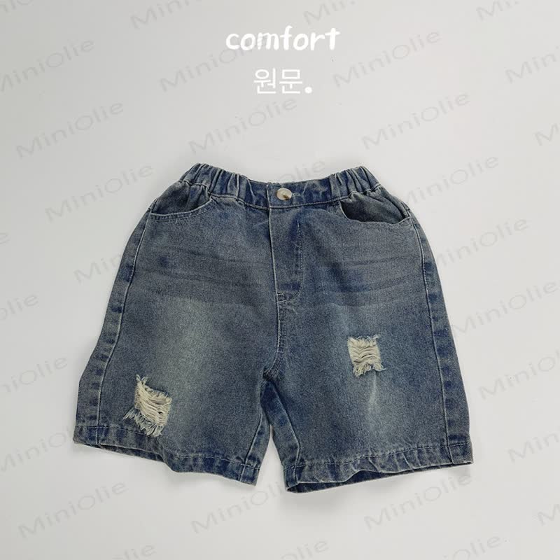 Shorts mit Rissen für Kleinkind - Blau - 6-7J