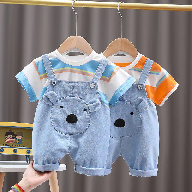2-teiliges Set aus Streifen T-Stück und Overalls mit Bär für Baby und Kleinkind - image 1
