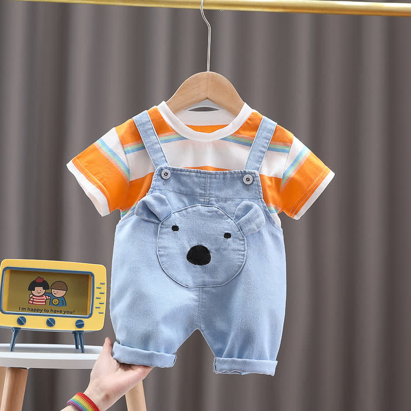 2-teiliges Set aus Streifen T-Stück und Overalls mit Bär für Baby und Kleinkind - Orange - 3-4J - image 3