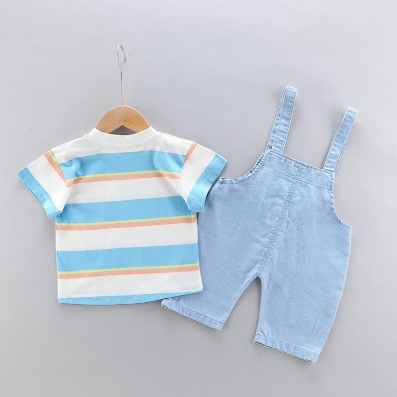2-teiliges Set aus Streifen T-Stück und Overalls mit Bär für Baby und Kleinkind - image 4