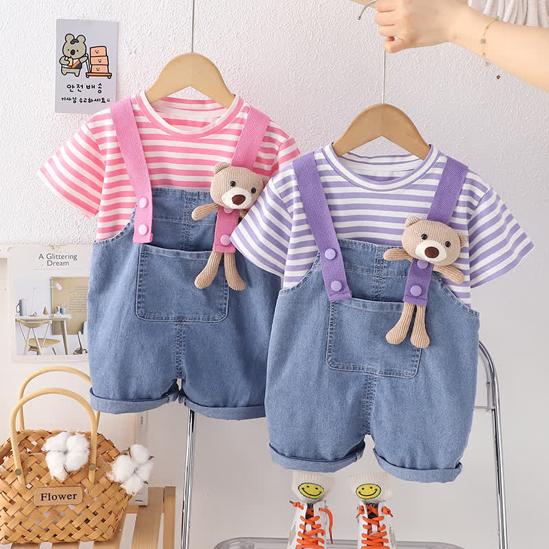 2-teiliges Set für Baby und Babys: Streifen T-Stück und Denim Overalls - image 3