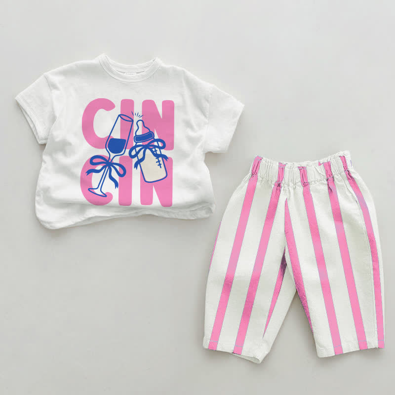 CIN Baby Mädchen Rosa Vertikal Streifen 2-teiliges Set - Weiß & Rosa - 2-3J - image 1