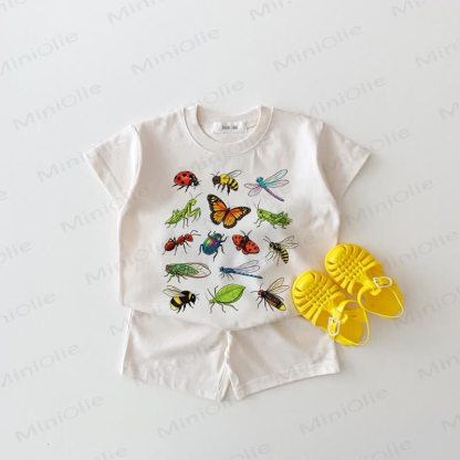 2-teiliges Set aus weißem T-Stück und Shorts mit Insekten-Cartoon-Print für Baby - Weiß - 18-24M - image 1