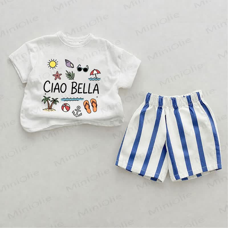 CIAO BELLA Baby , vertikal Streifen 2-teiliges Shorts Set - Weiß & Blau - 2-3J - image 1