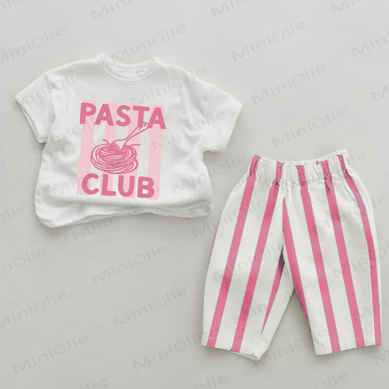 PASTA CLUB Baby Mädchen Rosa Vertikal Streifen 2-teiliges Set - Weiß & Rosa - 2-3J - image 1