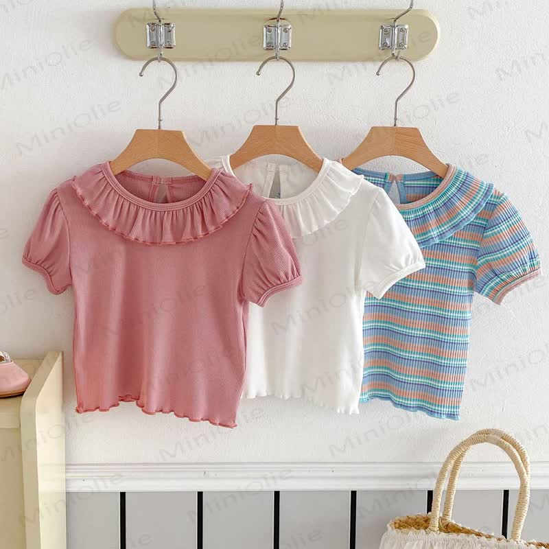 Sommer -T-Shirt für Kleinkind Mädchen mit Rüschenkragen und Puffärmeln - image 1