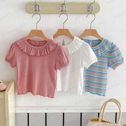 Sommer -T-Shirt für Kleinkind Mädchen mit Rüschenkragen und Puffärmeln - image 1