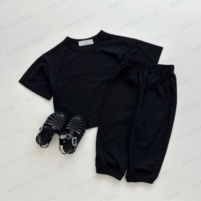 Zweiteiliger Set für Kleinkind und Baby , Einfarbig T-Stück und Hose - Schwarz - 6-7J - image 3