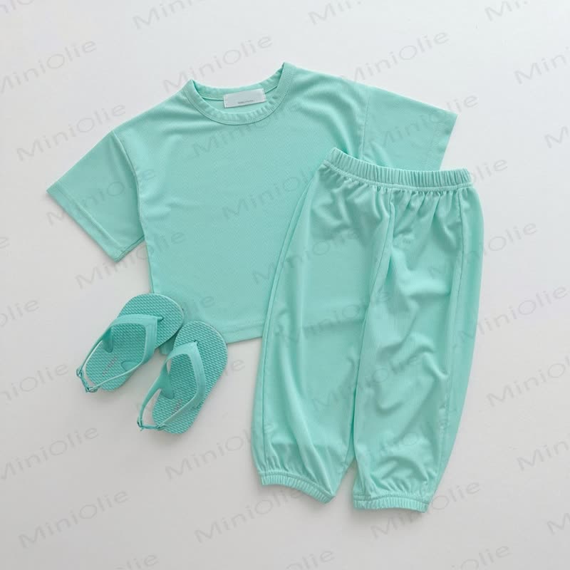Zweiteiliger Set für Kleinkind und Baby , Einfarbig T-Stück und Hose - Grün - 6-7J - image 4