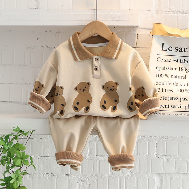 Kleinkind Baby Sweatshirt und Hose mit Tier , 2-teiliges Set - Beige Vier Bären - 4-5J - image 4