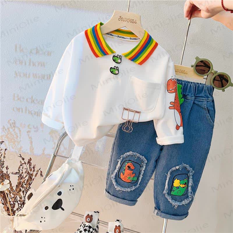 Kleinkind Baby Sweatshirt und Hose mit Tier , 2-teiliges Set - Weißer Dino - 4-5J - image 15