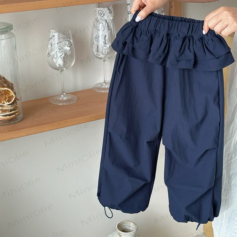 Kleinkind Mädchen Hose mit Rüschenbund und Kordelzug am Saum , Einfarbig - Marineblau - 10-11J - image 2