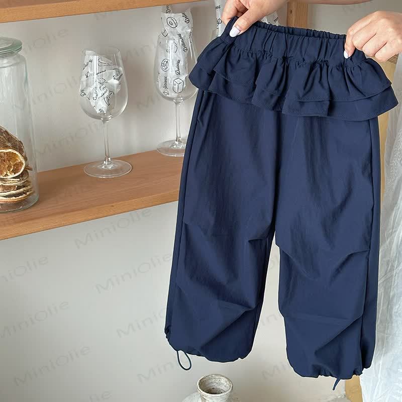 Kleinkind Mädchen Hose mit Rüschenbund und Kordelzug am Saum , Einfarbig - Marineblau - 10-11J - image 2