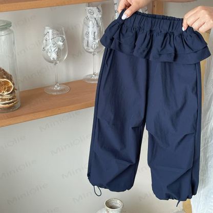Kleinkind Mädchen Hose mit Rüschenbund und Kordelzug am Saum , Einfarbig - Marineblau - 10-11J - image 2