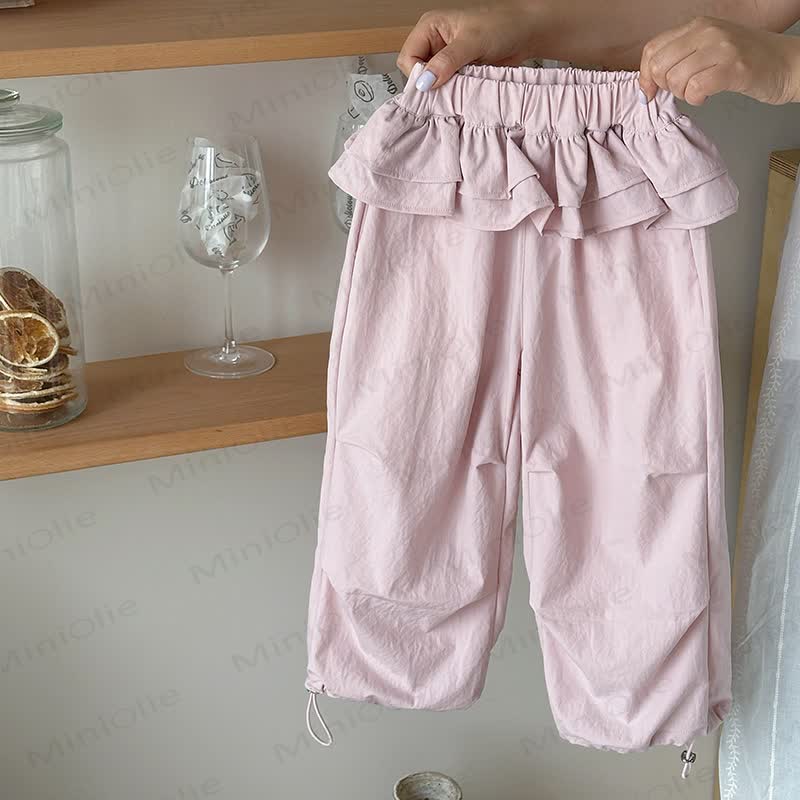 Kleinkind Mädchen Hose mit Rüschenbund und Kordelzug am Saum , Einfarbig - Rosa - 10-11J - image 4