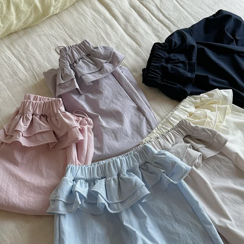 Kleinkind Mädchen Hose mit Rüschenbund und Kordelzug am Saum , Einfarbig - image 6