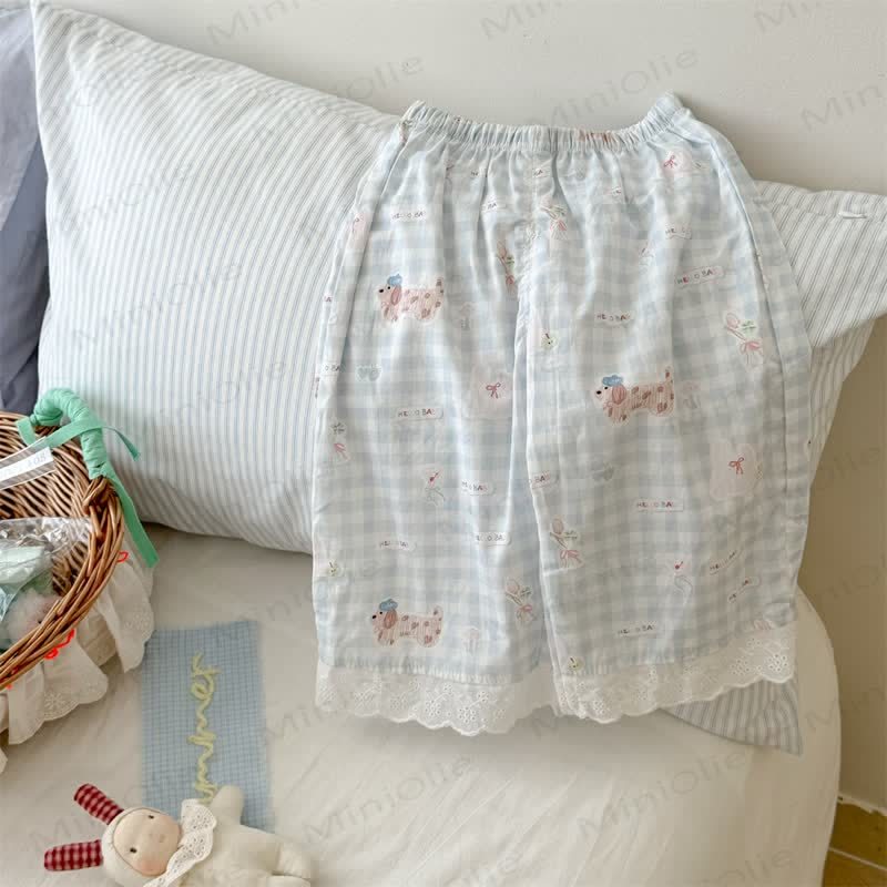 Kleinkind-Mädchen Hose mit Gingham/ Einfarbig Lace - Blau - 8-9J - image 1