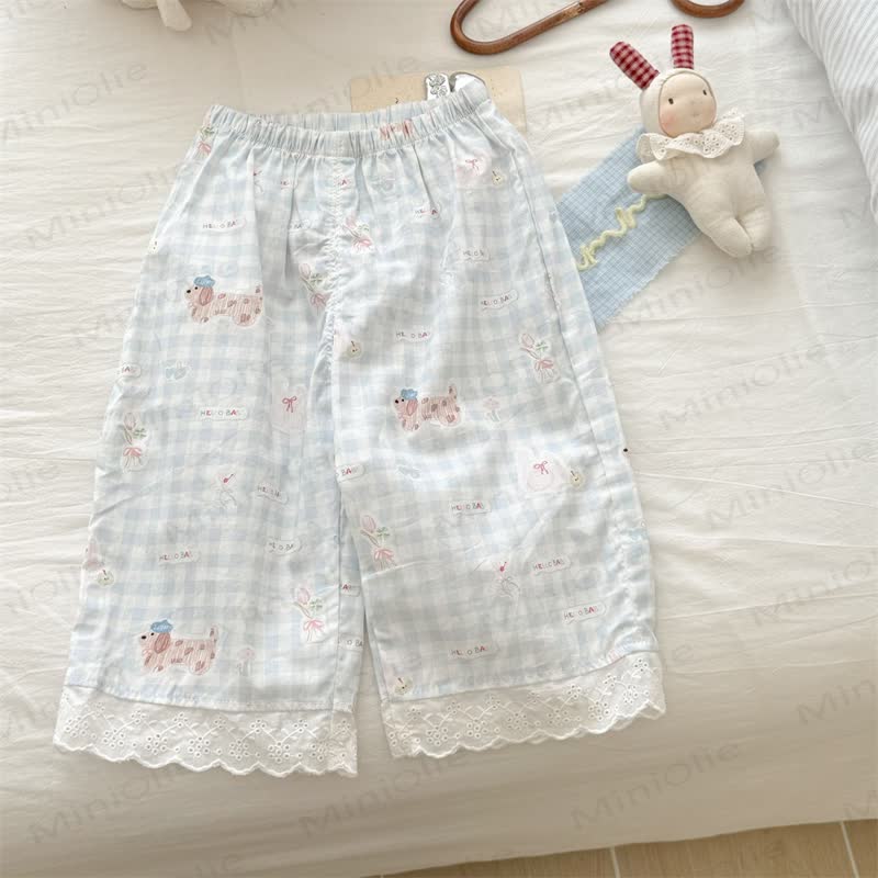 Kleinkind-Mädchen Hose mit Gingham/ Einfarbig Lace - image 3