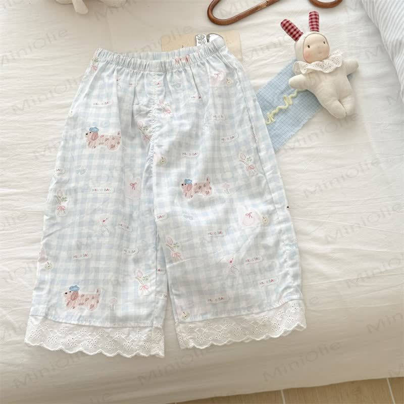 Kleinkind-Mädchen Hose mit Gingham/ Einfarbig Lace - image 3