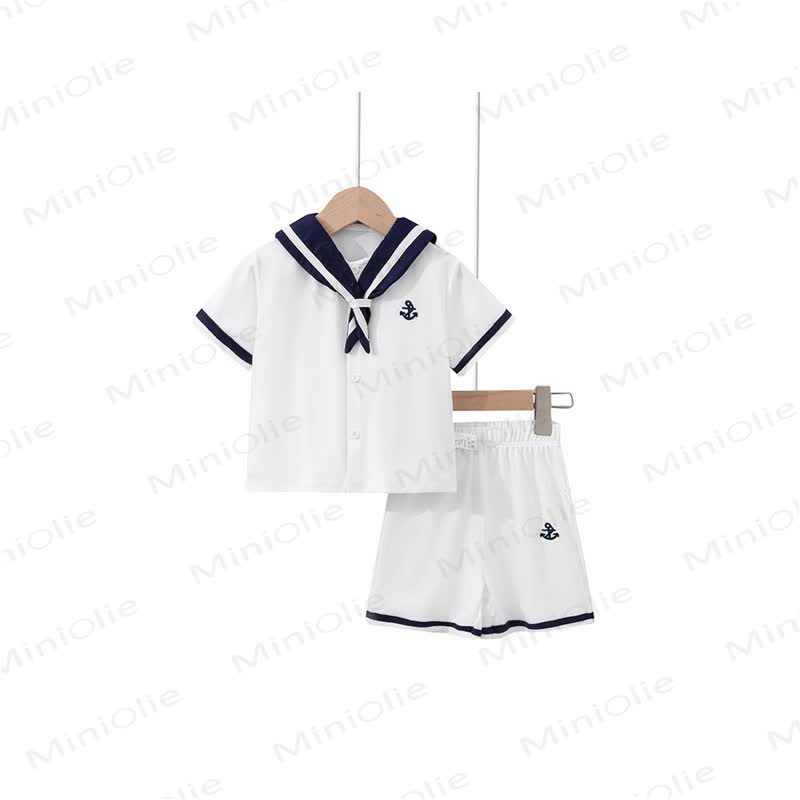 Klassisches nautisches Matrosenkragen- Spitze und Shorts , 2-teiliges Set für Kleinkind und Baby - Beige - 5J - image 2