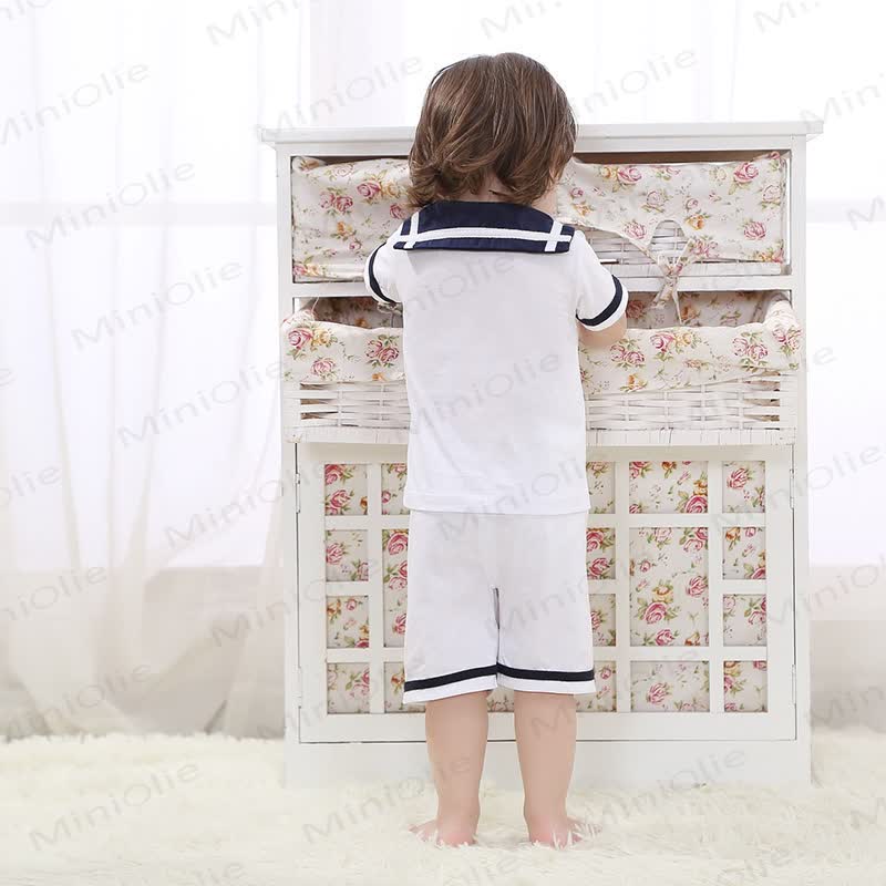 Klassisches nautisches Matrosenkragen- Spitze und Shorts , 2-teiliges Set für Kleinkind und Baby - image 4