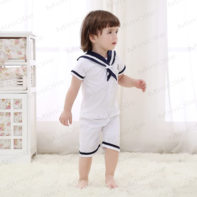 Klassisches nautisches Matrosenkragen- Spitze und Shorts , 2-teiliges Set für Kleinkind und Baby - image 3