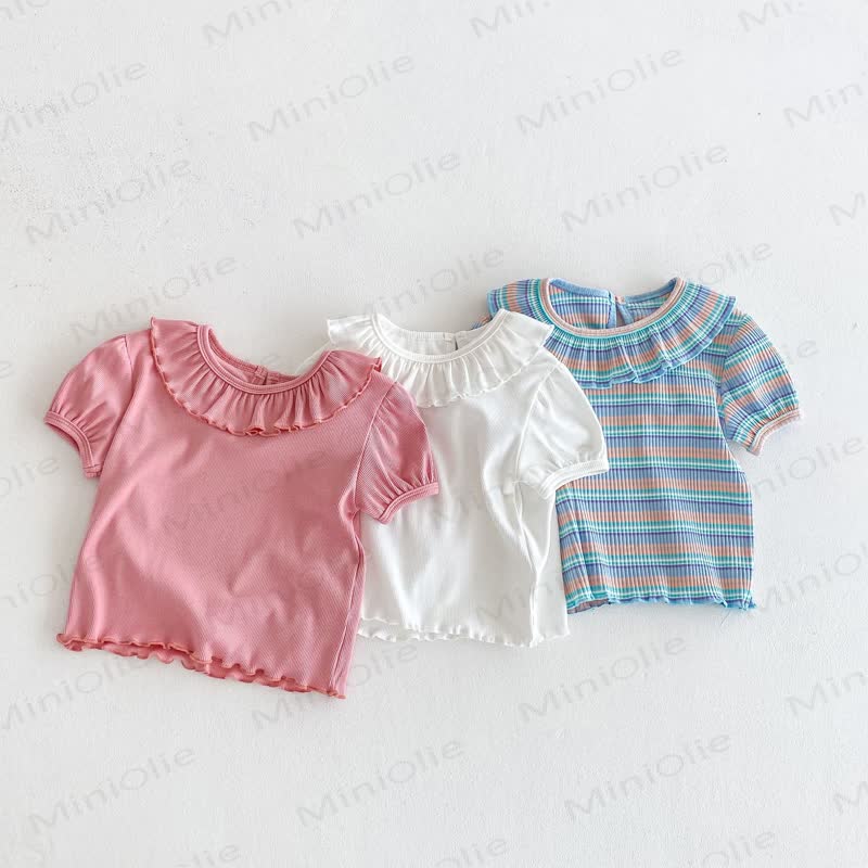 Sommer -T-Shirt für Kleinkind Mädchen mit Rüschenkragen und Puffärmeln - image 5