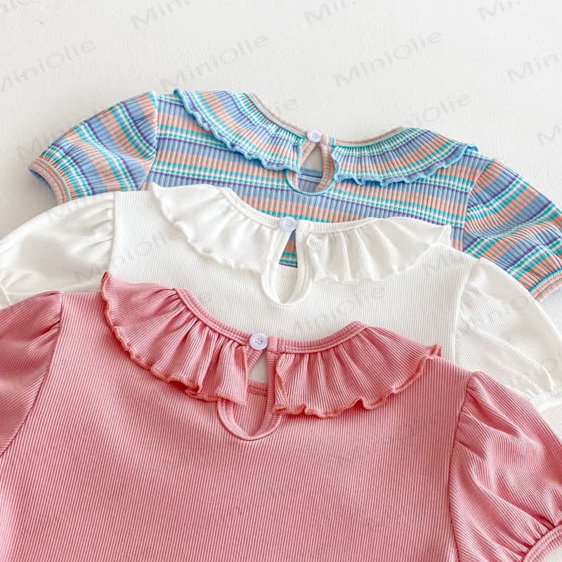 Sommer -T-Shirt für Kleinkind Mädchen mit Rüschenkragen und Puffärmeln - image 8