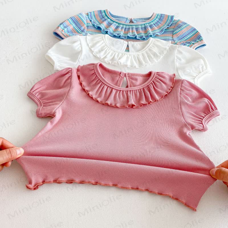 Sommer -T-Shirt für Kleinkind Mädchen mit Rüschenkragen und Puffärmeln - image 9