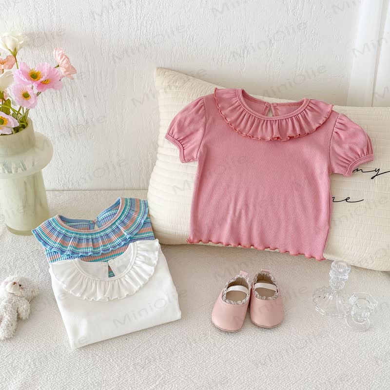 Sommer -T-Shirt für Kleinkind Mädchen mit Rüschenkragen und Puffärmeln - image 6